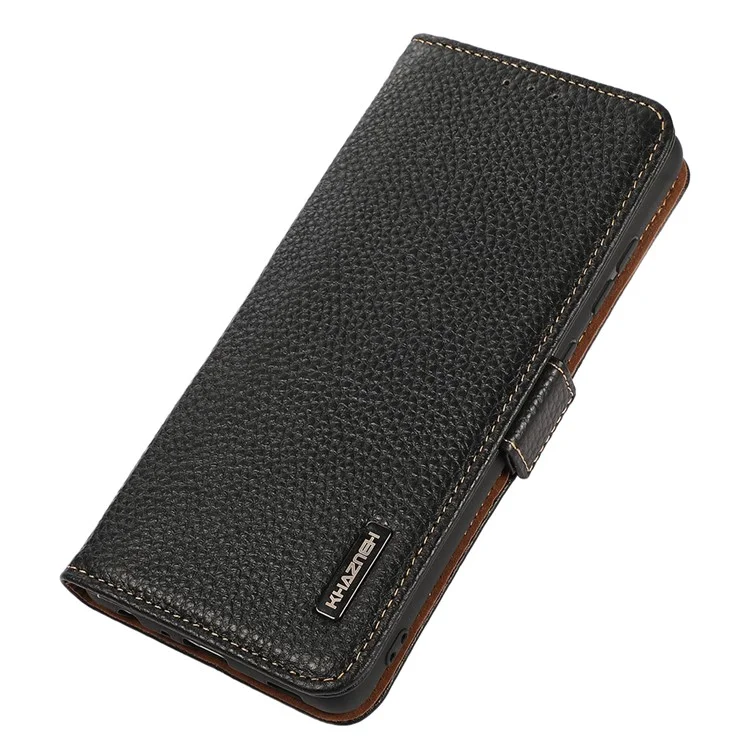 Khazneh Para Xiaomi Redmi Note 11 4G (Qualcomm) / Note 11S 4G RFID Blocking Litchi Texture Cuero De Cuero Genuino Con Soporte De Cartera - Negro