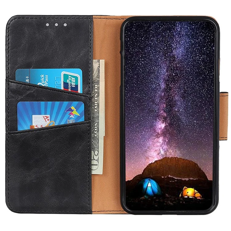 Para Xiaomi Redmi Note 11 4G (Qualcomm)/Note 11S 4G Crazy Horse Texture Split Leather + TPU Full Protection Case Wallet Stand Phone Cover - Negro