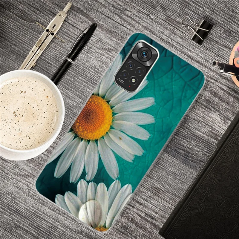 For Xiaomi Redmi Note 11S 4G / Redmi Note 11 4G (Qualcomm) Pattern Printing Case Cute Fashion IMD Design Flexible Slim TPU Cover - Daisies