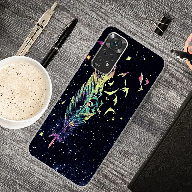 For Xiaomi Redmi Note 11S 4G / Redmi Note 11 4G (Qualcomm) Pattern Printing Case Soft Flexible TPU IMD Technology Protective Phone Cover - Feather