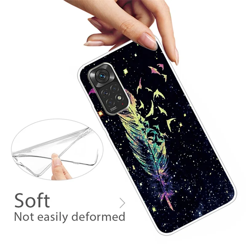 For Xiaomi Redmi Note 11S 4G / Redmi Note 11 4G (Qualcomm) Pattern Printing Case Soft Flexible TPU IMD Technology Protective Phone Cover - Feather