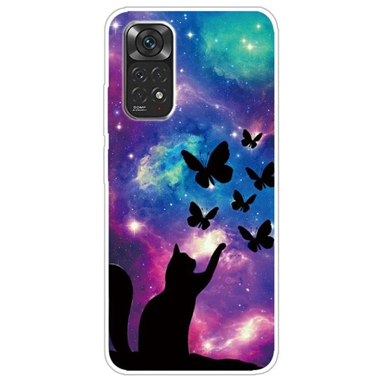 Para Xiaomi Redmi Note 11S 4G / Redmi Note 11 4G (Qualcomm) IMD Pattern Printing Fashion Design Shockproof Anti-Scratch TPU Case - Gato y Mariposas