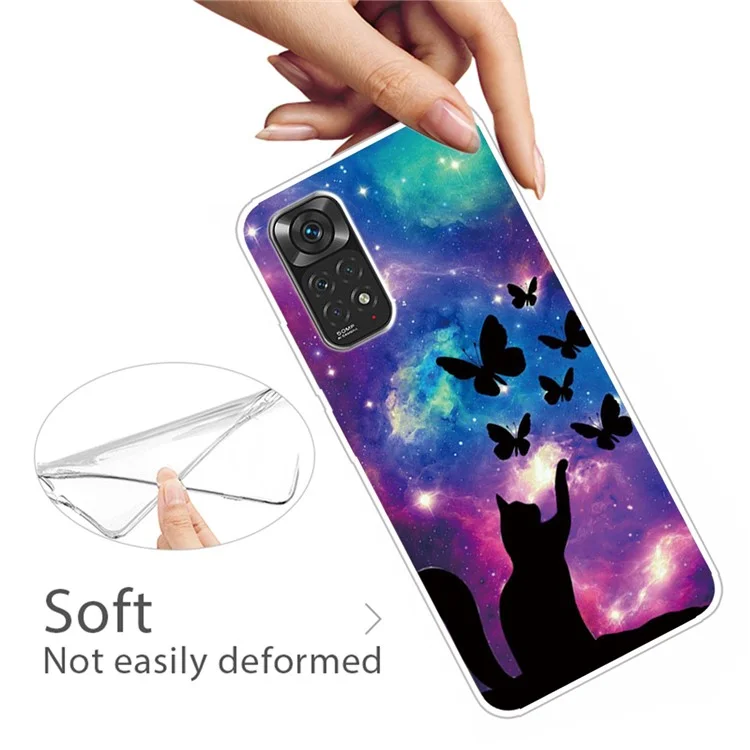 Para Xiaomi Redmi Note 11S 4G / Redmi Note 11 4G (Qualcomm) IMD Pattern Printing Fashion Design Shockproof Anti-Scratch TPU Case - Gato y Mariposas