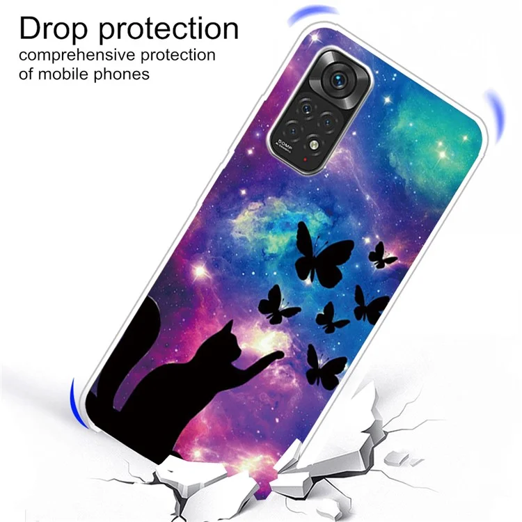 Para Xiaomi Redmi Note 11S 4G / Redmi Note 11 4G (Qualcomm) IMD Pattern Printing Fashion Design Shockproof Anti-Scratch TPU Case - Gato y Mariposas
