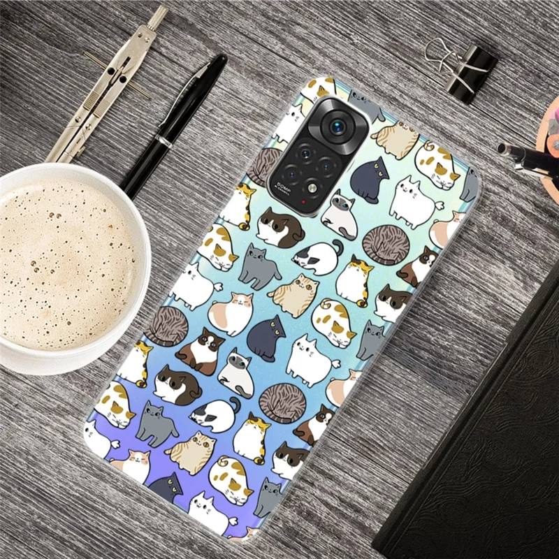 For Xiaomi Redmi Note 11S 4G / Redmi Note 11 4G (Qualcomm) Pattern Printing Case IMD TPU Shock Absorption Protection Phone Cover - Cats Stickers