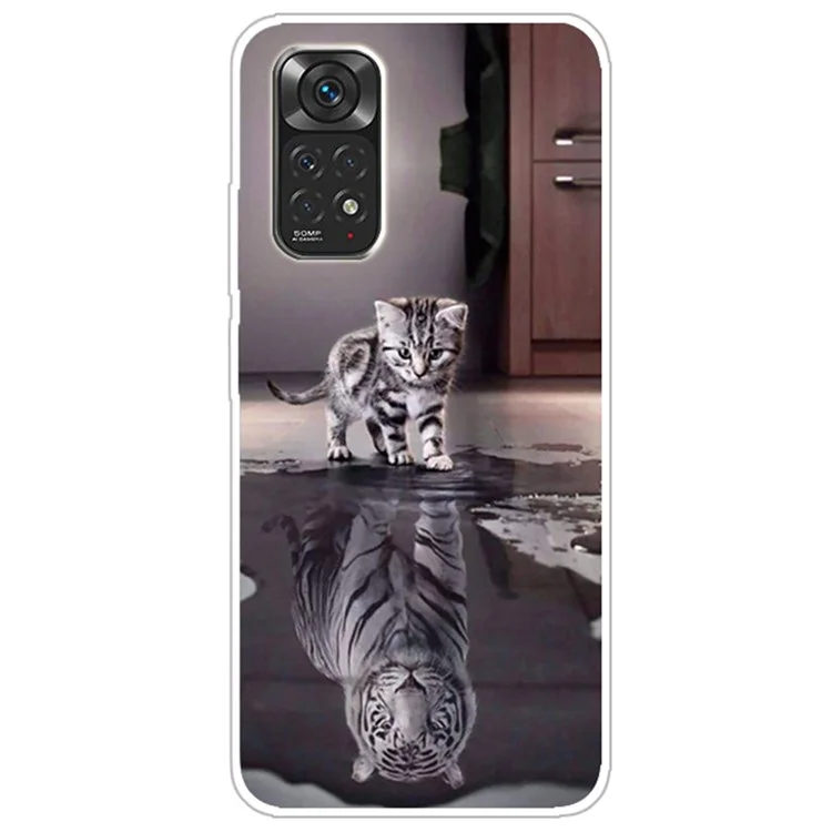 For Xiaomi Redmi Note 11S 4G / Redmi Note 11 4G (Qualcomm) IMD Workmanship Shockproof Soft TPU Slim Pattern Printing Design Back Case - Cat and Tiger