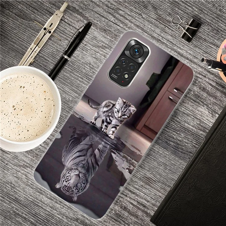 For Xiaomi Redmi Note 11S 4G / Redmi Note 11 4G (Qualcomm) IMD Workmanship Shockproof Soft TPU Slim Pattern Printing Design Back Case - Cat and Tiger