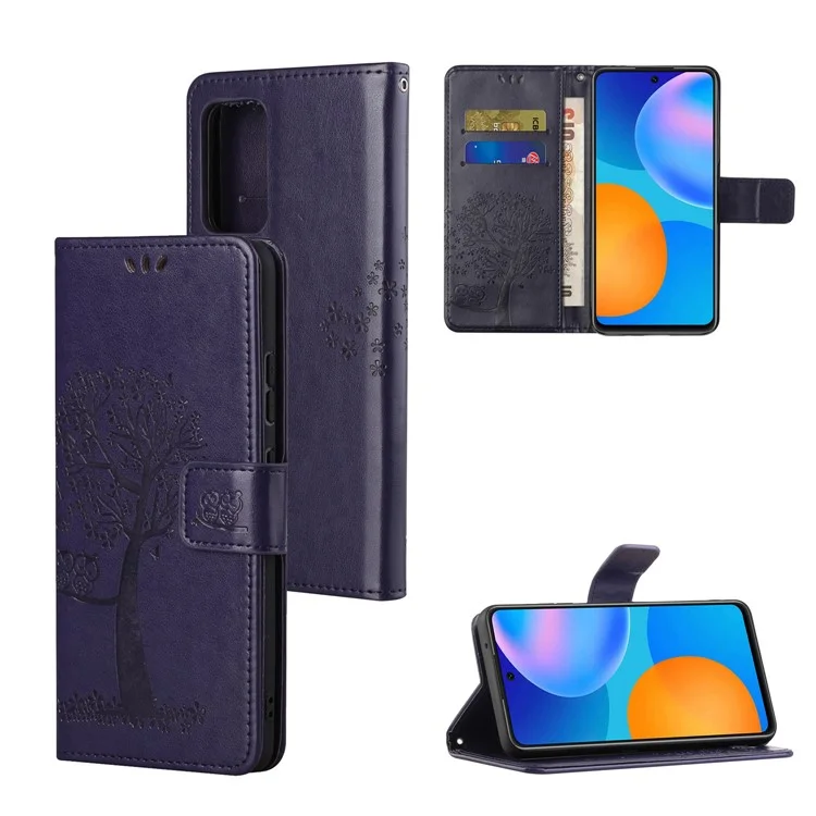 Für Xiaomi Redmi Note 11 4G (Qualcomm) / Redmi Note 11S 4G Wallet Phone Case Owl Tree Pattern Imprinted PU Leather Stand Flip Protective Cover with Strap - Dunkelviolett