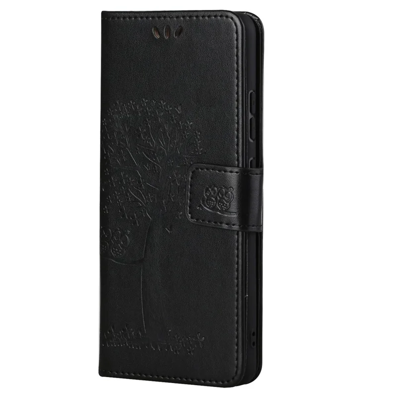 For Xiaomi Redmi Note 11 4G (Qualcomm) / Redmi Note 11S 4G Wallet Phone Case Owl Tree Pattern Imprinted PU Leather Stand Flip Protective Cover with Strap - Black