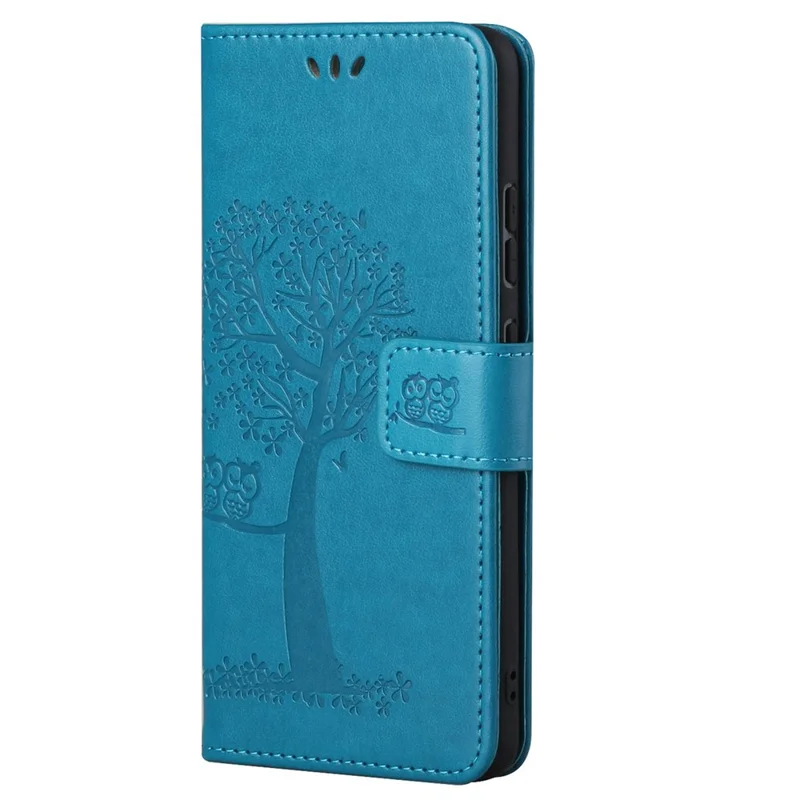 For Xiaomi Redmi Note 11 4G (Qualcomm) / Redmi Note 11S 4G Wallet Phone Case Owl Tree Pattern Imprinted PU Leather Stand Flip Protective Cover with Strap - Blue