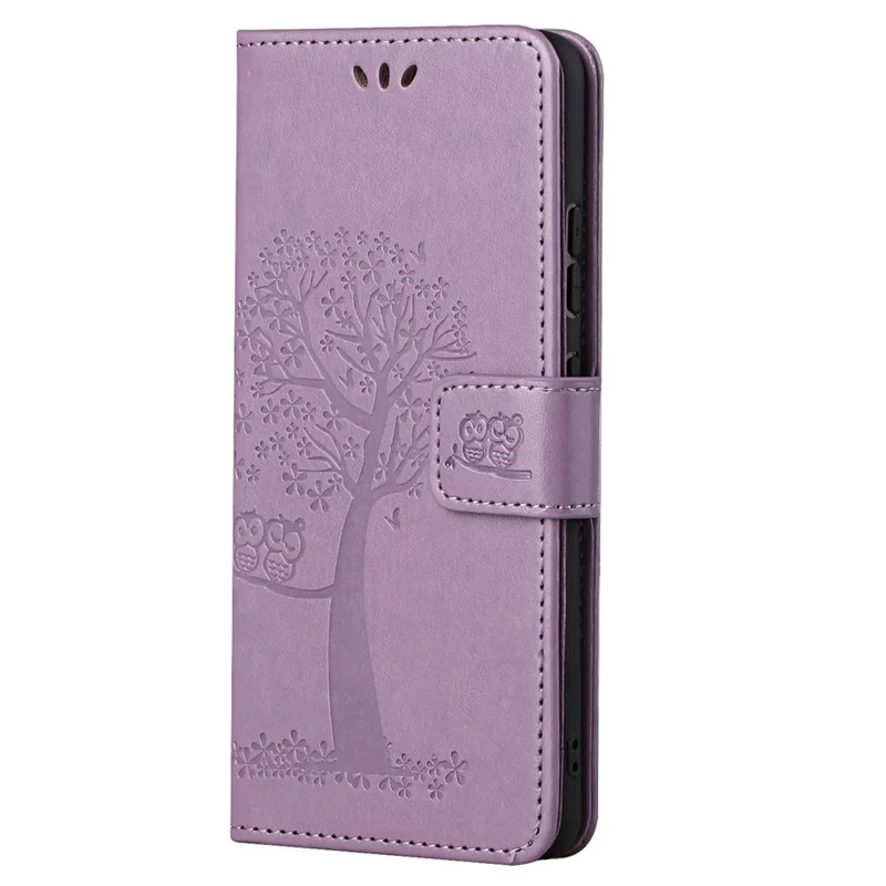 For Xiaomi Redmi Note 11 4G (Qualcomm) / Redmi Note 11S 4G Wallet Phone Case Owl Tree Pattern Imprinted PU Leather Stand Flip Protective Cover with Strap - Purple