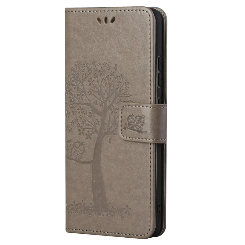 For Xiaomi Redmi Note 11 4G (Qualcomm) / Redmi Note 11S 4G Wallet Phone Case Owl Tree Pattern Imprinted PU Leather Stand Flip Protective Cover with Strap - Grey