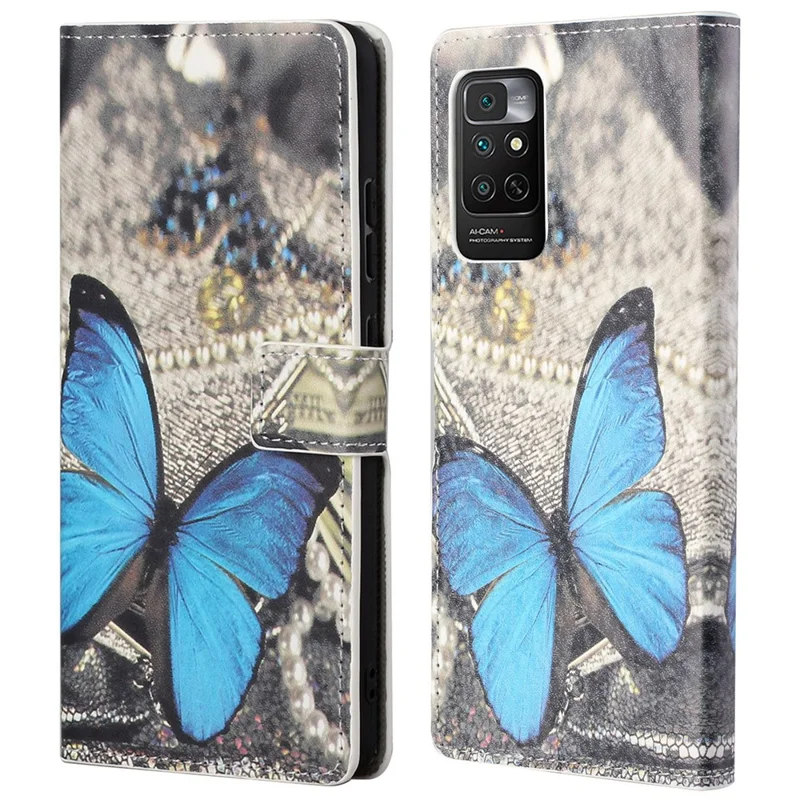 For Xiaomi Redmi Note 11S 4G / Redmi Note 11 4G (Qualcomm) Pattern Printing PU Leather Wallet Case Stand Feature Flip Cover - Blue Butterfly
