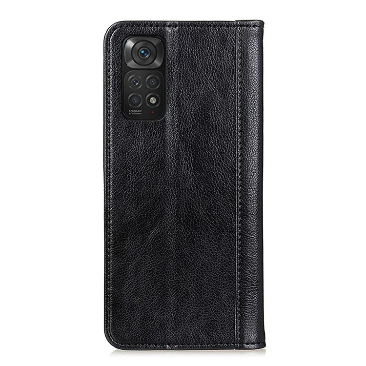 For Xiaomi Redmi Note 11S 4G / Redmi Note 11 4G (Qualcomm) Litchi Texture Split Leather Case Stand Hidden Magnetic Adsorption Shockproof Flip Wallet Cover - Black