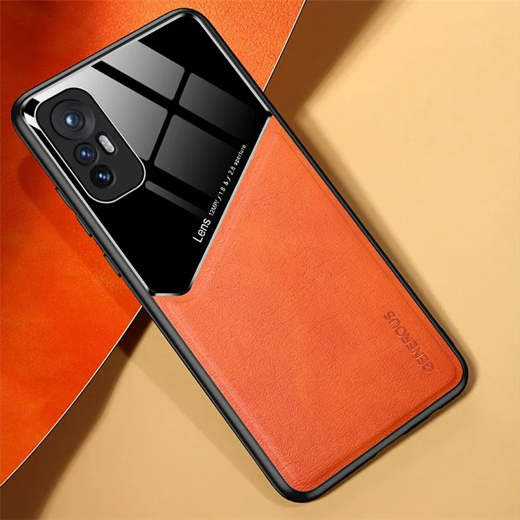 For Xiaomi 12 5G/12X 5G/12S 5G Precise Cut-Out Phone Case Shockproof Cover Anti-Fall Textured Leather Shell TPU Frame Protector with Magnetic Metal Sheet - Orange