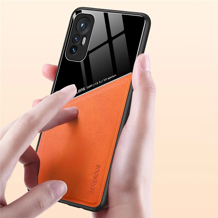 For Xiaomi 12 5G/12X 5G/12S 5G Precise Cut-Out Phone Case Shockproof Cover Anti-Fall Textured Leather Shell TPU Frame Protector with Magnetic Metal Sheet - Orange