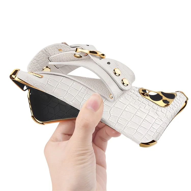 For Xiaomi 12 5G/12X 5G/12S 5G PU Leather Coated TPU Phone Cover Precise Cutout Crocodile Texture Kickstand Electroplating Phone Case - White