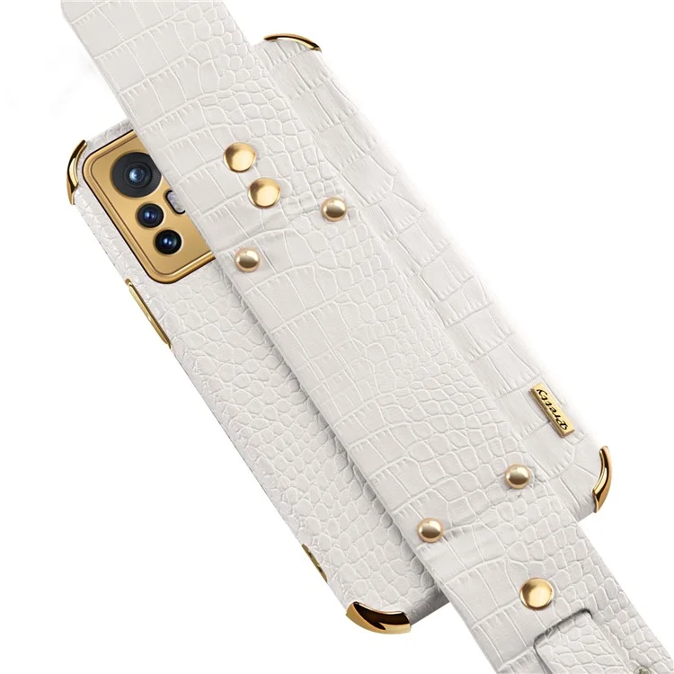 For Xiaomi 12 5G/12X 5G/12S 5G PU Leather Coated TPU Phone Cover Precise Cutout Crocodile Texture Kickstand Electroplating Phone Case - White