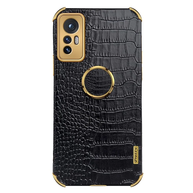 Para Xiaomi 12 Pro 5G/12S Pro 5G/12 Pro (Dimensity) 5G Caixa do Telefone Capa de Couro PU com Textura de Crocodilo, Suporte e Anel de Dedo - Preto
