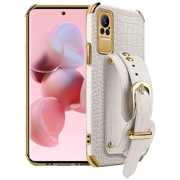 For Xiaomi Civi 5G PU Leather Coated TPU Phone Cover Adjustable Kickstand Electroplating Precise Cutout Crocodile Texture Cell Phone Case - White
