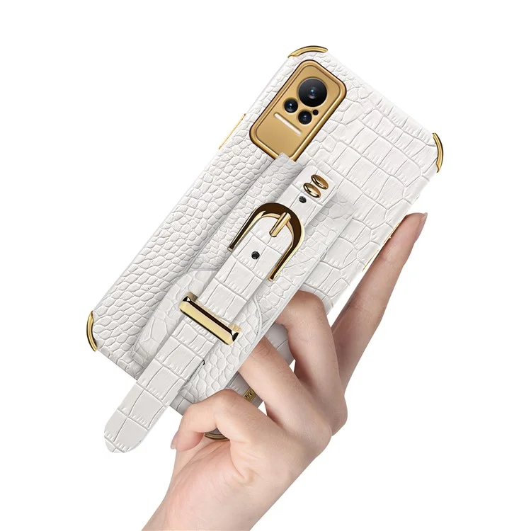 For Xiaomi Civi 5G PU Leather Coated TPU Phone Cover Adjustable Kickstand Electroplating Precise Cutout Crocodile Texture Cell Phone Case - White