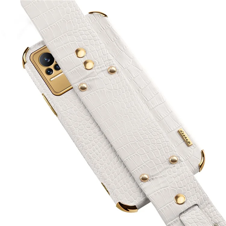 For Xiaomi Civi 5G PU Leather Coated TPU Phone Cover Adjustable Kickstand Electroplating Precise Cutout Crocodile Texture Cell Phone Case - White