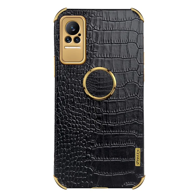 For Xiaomi Civi Smartphone Case Kickstand Electroplating Finger Ring Holder PU Leather Coated TPU Phone Back Shell - Black