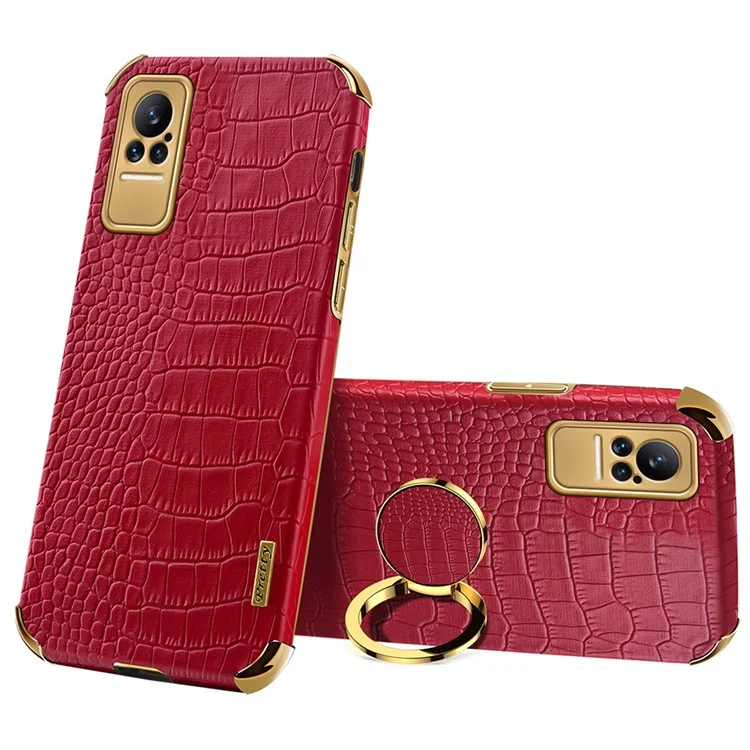 For Xiaomi Civi Smartphone Case Kickstand Electroplating Finger Ring Holder PU Leather Coated TPU Phone Back Shell - Red