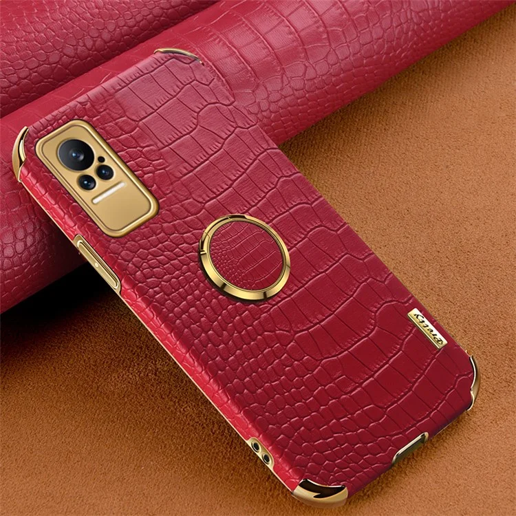 For Xiaomi Civi Smartphone Case Kickstand Electroplating Finger Ring Holder PU Leather Coated TPU Phone Back Shell - Red