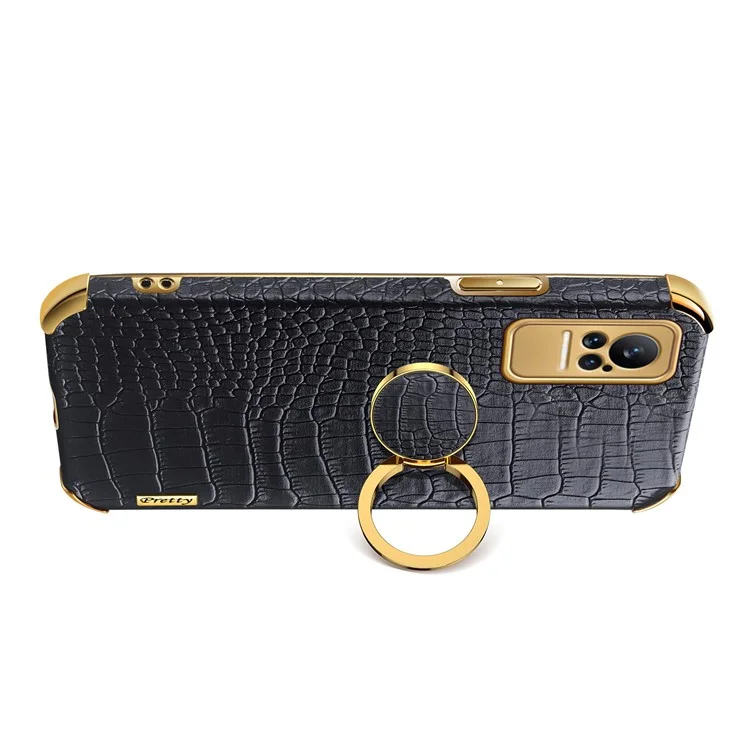 For Xiaomi Civi Smartphone Case Kickstand Electroplating Finger Ring Holder PU Leather Coated TPU Phone Back Shell - Red