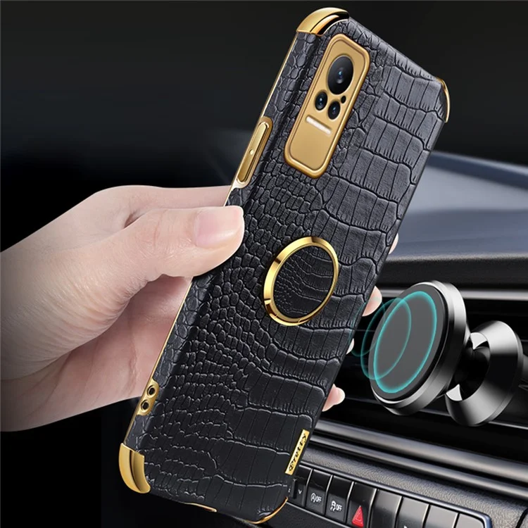 For Xiaomi Civi Smartphone Case Kickstand Electroplating Finger Ring Holder PU Leather Coated TPU Phone Back Shell - Red
