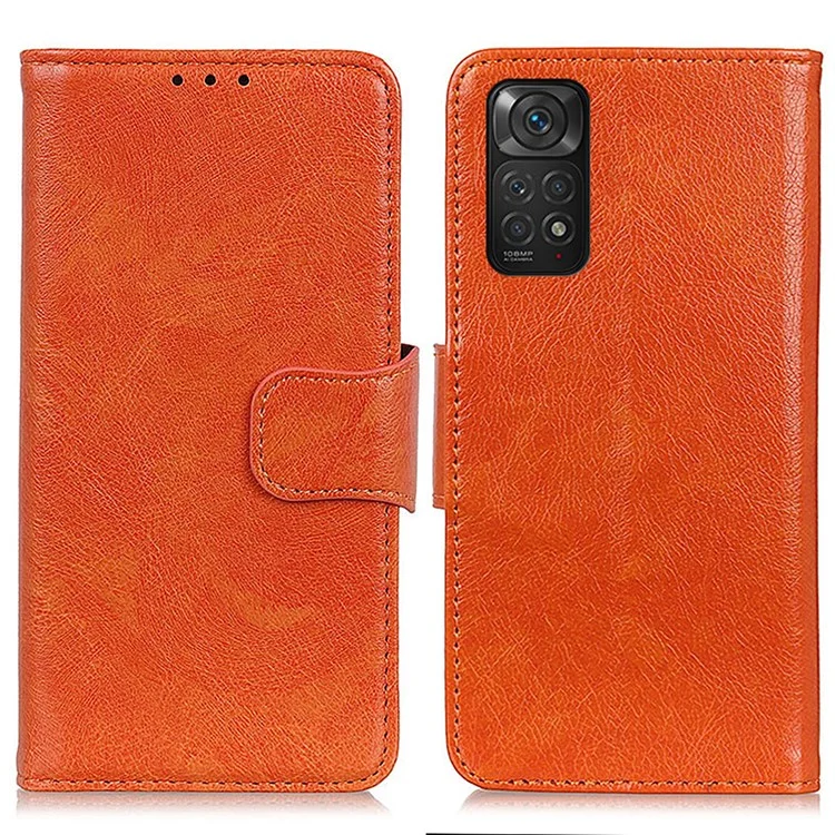 Étui Flip Phone pour Xiaomi Redmi Note 11 4G (Qualcomm)/Redmi Note 11S 4G Texture Nappa Cuir Split Stand Portefeuille Coque de protection antichoc - Orange