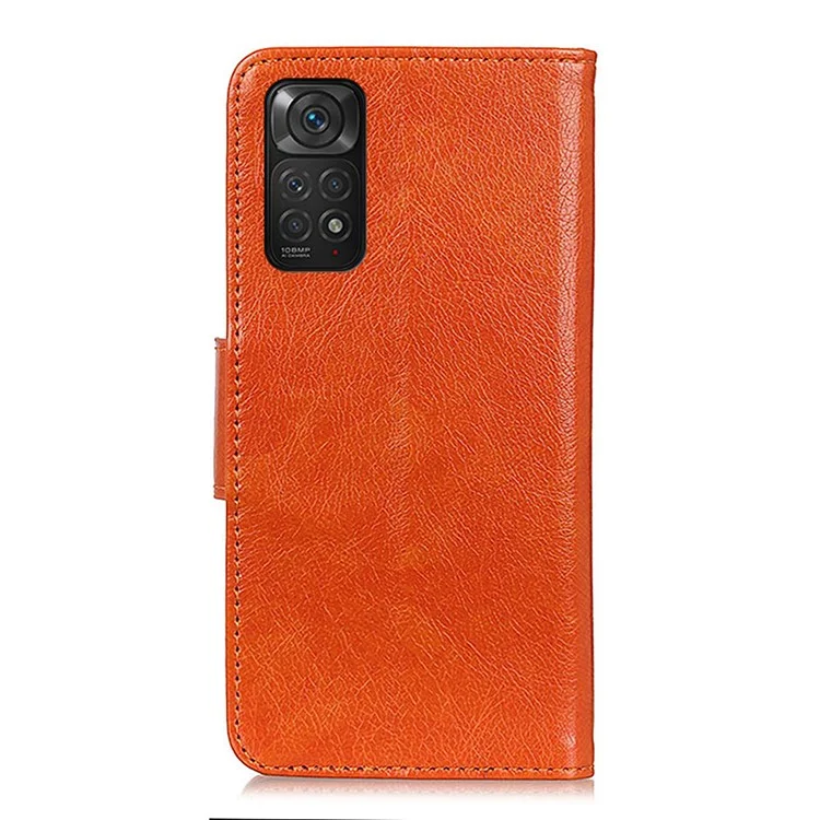 Étui Flip Phone pour Xiaomi Redmi Note 11 4G (Qualcomm)/Redmi Note 11S 4G Texture Nappa Cuir Split Stand Portefeuille Coque de protection antichoc - Orange