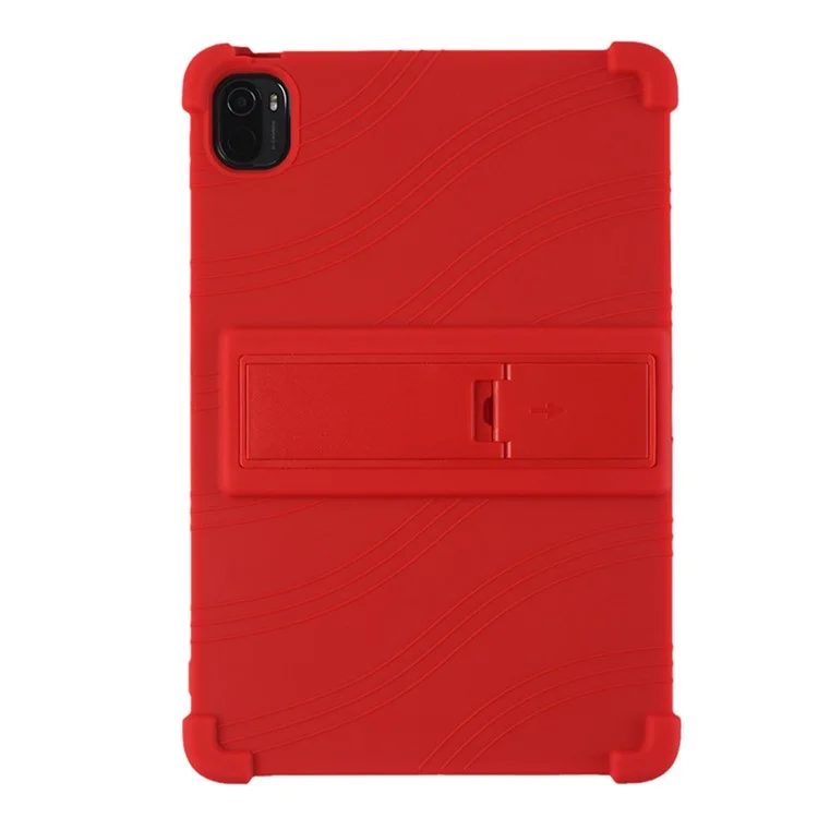 For Xiaomi Pad 5/Pad 5 Pro Reinforced Four Corner Silicone Tablet Case Cover with PC Kickstand - Red