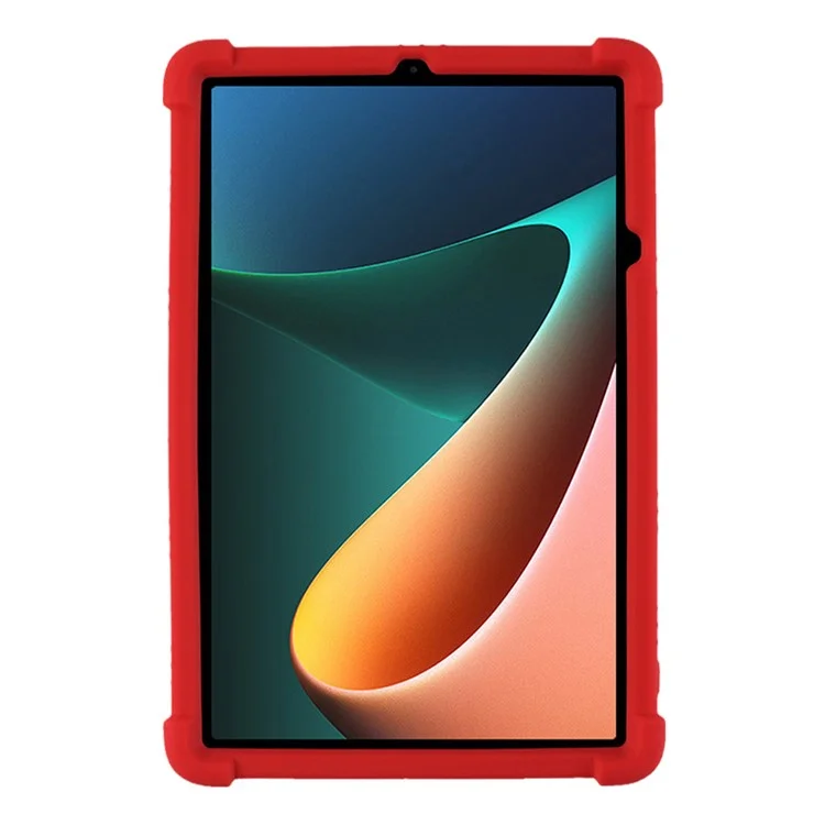 For Xiaomi Pad 5/Pad 5 Pro Reinforced Four Corner Silicone Tablet Case Cover with PC Kickstand - Red