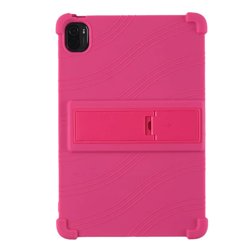 For Xiaomi Pad 5/Pad 5 Pro Reinforced Four Corner Silicone Tablet Case Cover with PC Kickstand - Rose