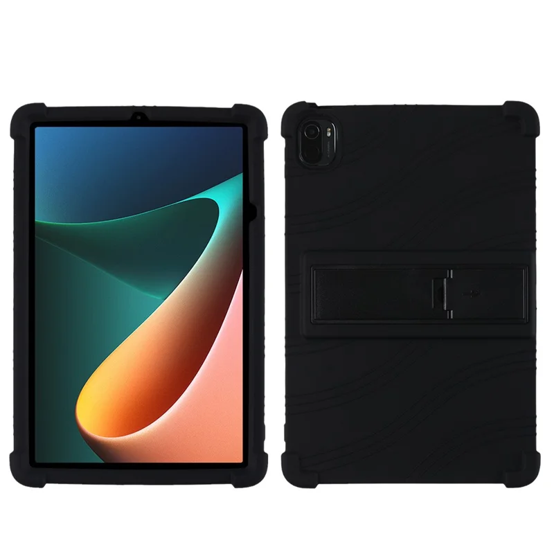 Para Xiaomi Pad 5/Pad 5 Pro Funda de Tableta de Silicona Reforzada en las Cuatro Esquinas con Soporte de PC - Negro
