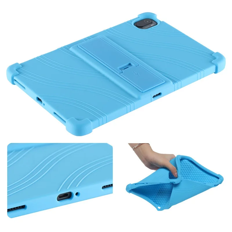 Para Xiaomi Pad 5/Pad 5 Pro Funda de Tableta de Silicona Reforzada en las Cuatro Esquinas con Soporte de PC - Negro