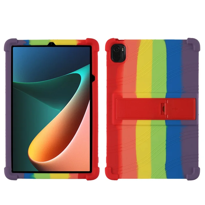 For Xiaomi Pad 5/Pad 5 Pro Reinforced Four Corner Silicone Tablet Case Cover with PC Kickstand - Multi-color