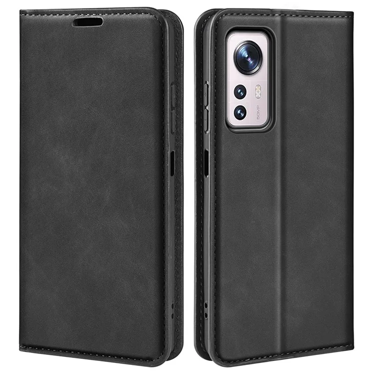 Para Xiaomi 12 5g/12x 5g/12s 5g Skin Touch PU Couro Magnetic Case Caso Projeto de Carteira TPU Stand TPU Stand Tampa - Preto