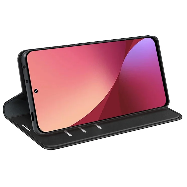 Para Xiaomi 12 5g/12x 5g/12s 5g Skin Touch PU Couro Magnetic Case Caso Projeto de Carteira TPU Stand TPU Stand Tampa - Preto