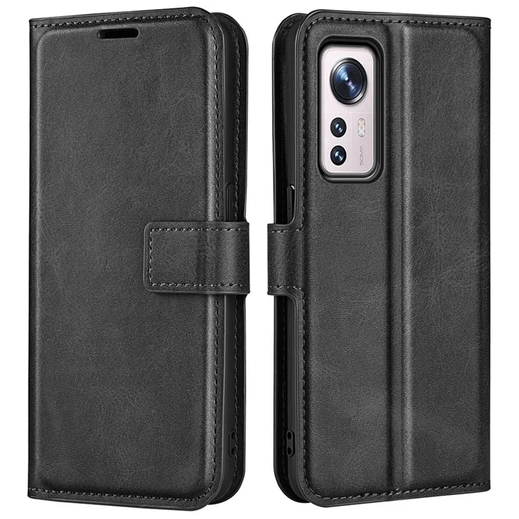 For Xiaomi 12 5G/12X 5G/12S 5G Texture PU Leather Stand Case Magnetic Clasp Wallet Protective Cover - Black