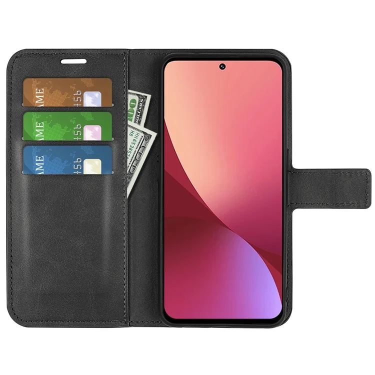 For Xiaomi 12 5G/12X 5G/12S 5G Texture PU Leather Stand Case Magnetic Clasp Wallet Protective Cover - Black