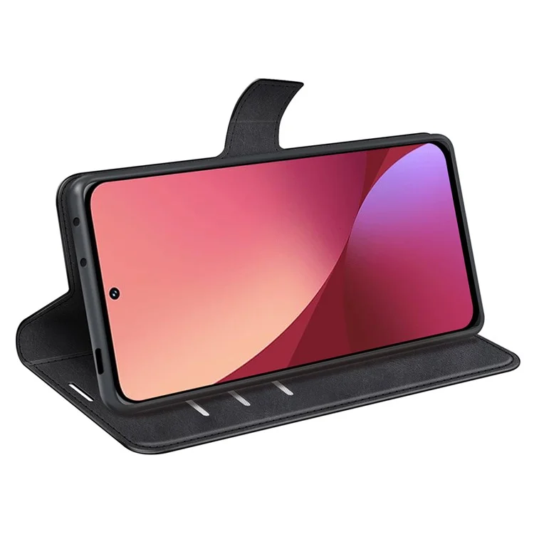 For Xiaomi 12 5G/12X 5G/12S 5G Texture PU Leather Stand Case Magnetic Clasp Wallet Protective Cover - Black