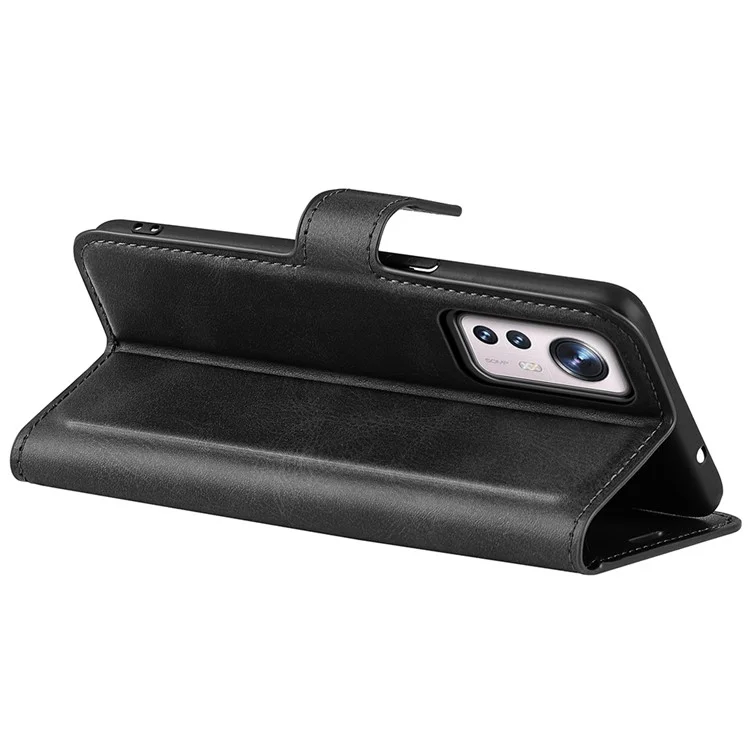 For Xiaomi 12 5G/12X 5G/12S 5G Texture PU Leather Stand Case Magnetic Clasp Wallet Protective Cover - Black