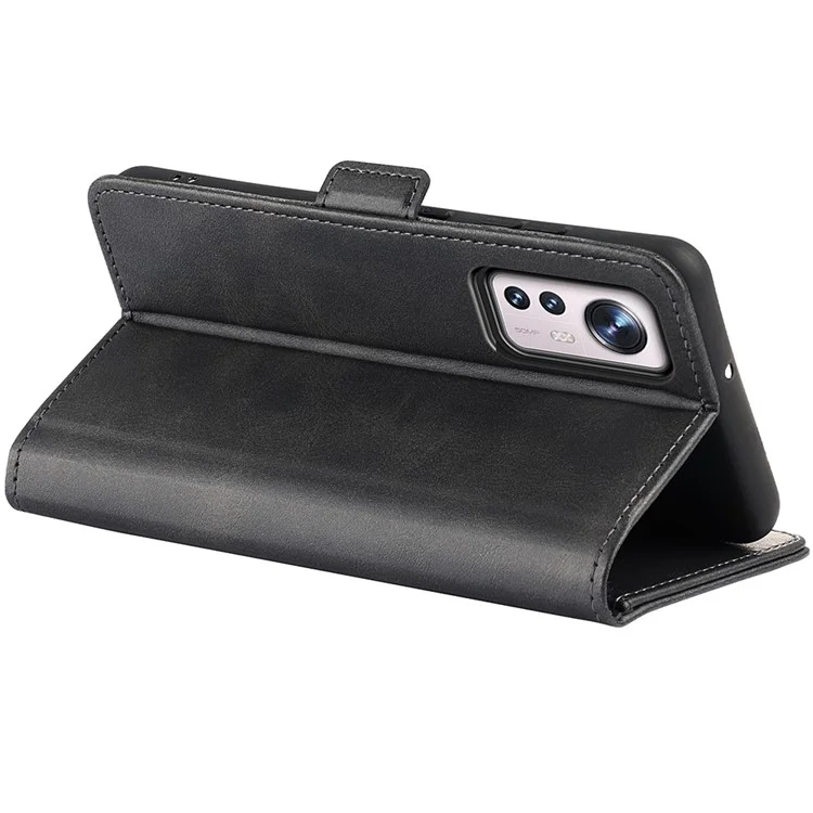 Für Xiaomi 12 5G/12X 5G/12S 5G strukturierte PU-Leder-Doppel-Magnetverschluss-Handyhülle mit Geldbörse und Ständer, stoßfest - Schwarz