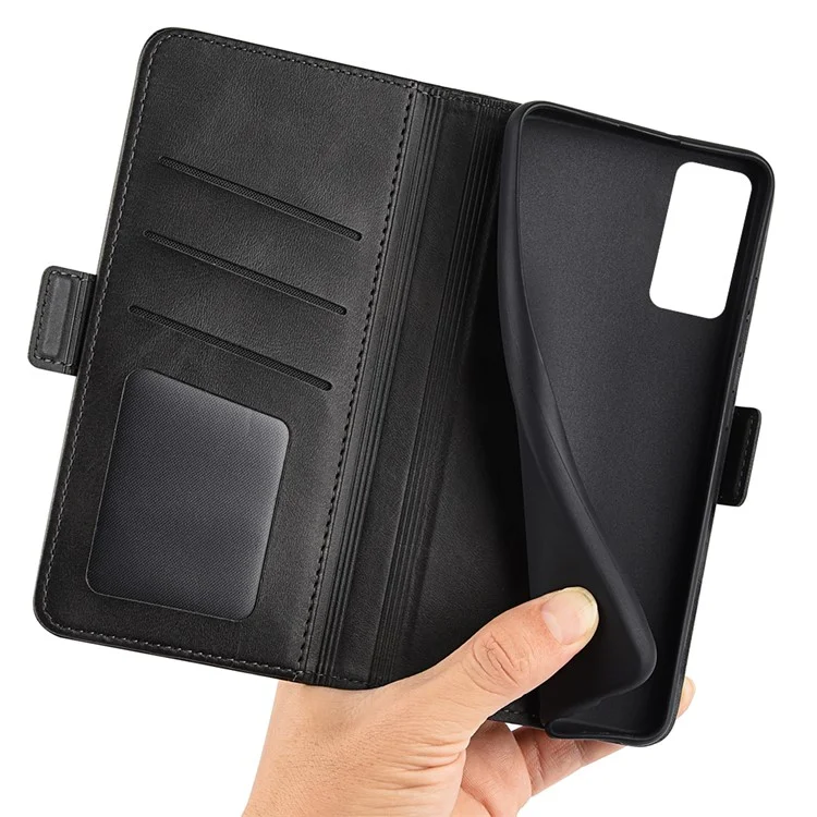 Für Xiaomi 12 5G/12X 5G/12S 5G strukturierte PU-Leder-Doppel-Magnetverschluss-Handyhülle mit Geldbörse und Ständer, stoßfest - Schwarz