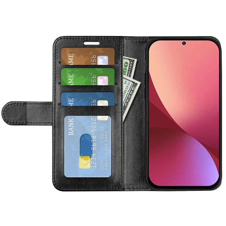 Crazy Horse Texture Stand Leather Case for Xiaomi 12 5G/12X 5G/12S 5G, Wallet Folio Flip Phone Shell Cover - Black