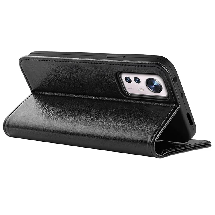 Crazy Horse Texture Stand Leather Case for Xiaomi 12 5G/12X 5G/12S 5G, Wallet Folio Flip Phone Shell Cover - Black