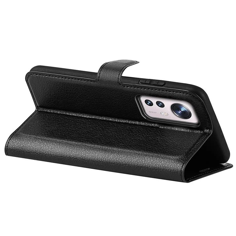 Para Xiaomi 12 5G/12X 5G/12S 5G Litchi Texture Leather Cover Full Protection Stand Wallet Mobile Phone Case - Negro